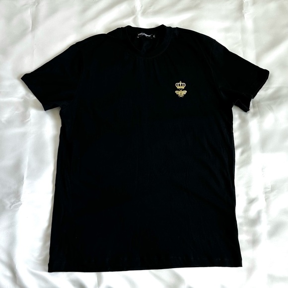 DOLCE & GABBANA Luxury Casual Black Short Sleeve Shirt Bee Embroidered- XXL - Picture 9 of 11